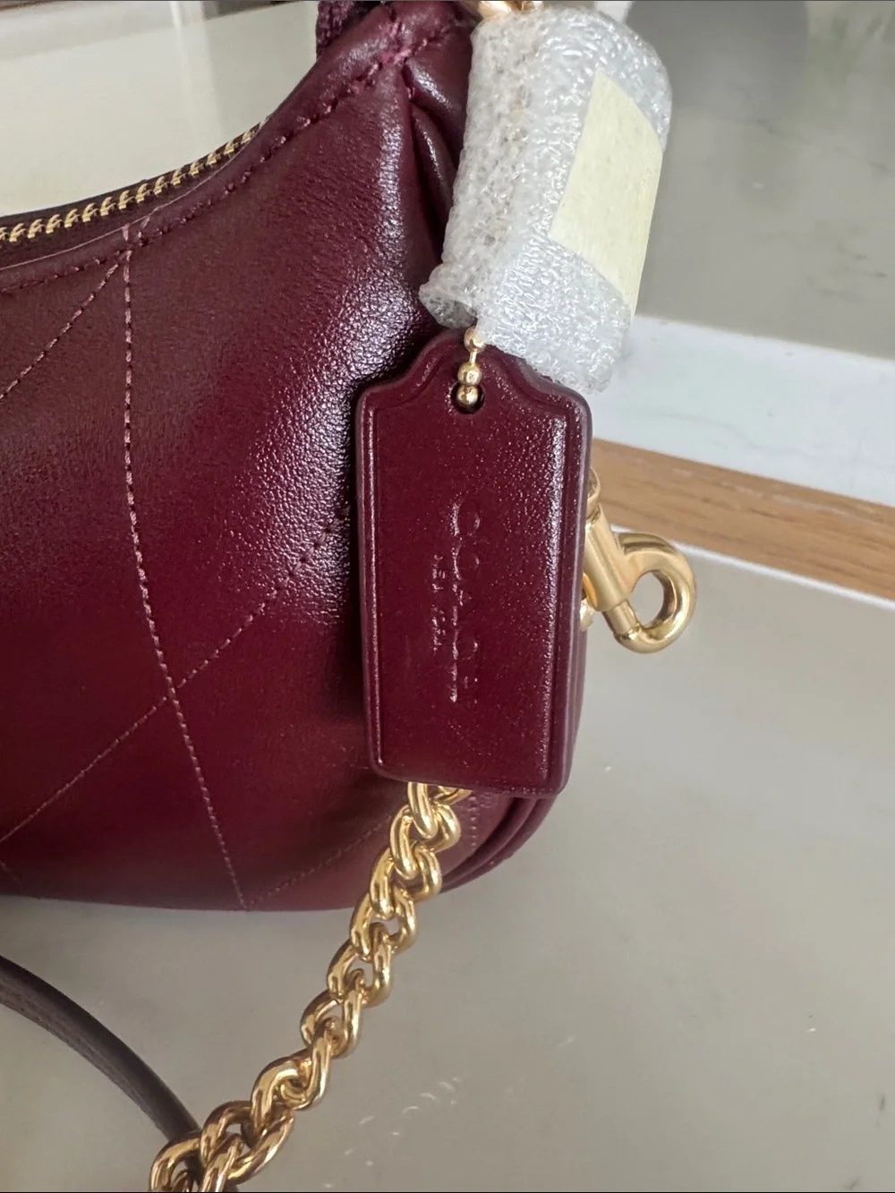 NEW Coach Teri Mini Quilted Crossbody Bag in Burgundy with Gold Hardware
